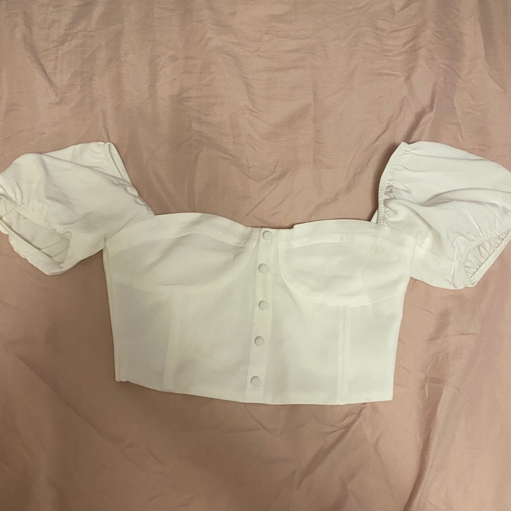 Tiger Mist White Crop Top Puff Sleeve Size XS NWOT